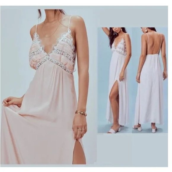 NEW FOR LOVE & LEMONS SOFT PINK LOVEBIRD MAXI DRESS SIZE XS - Picture 1 of 10